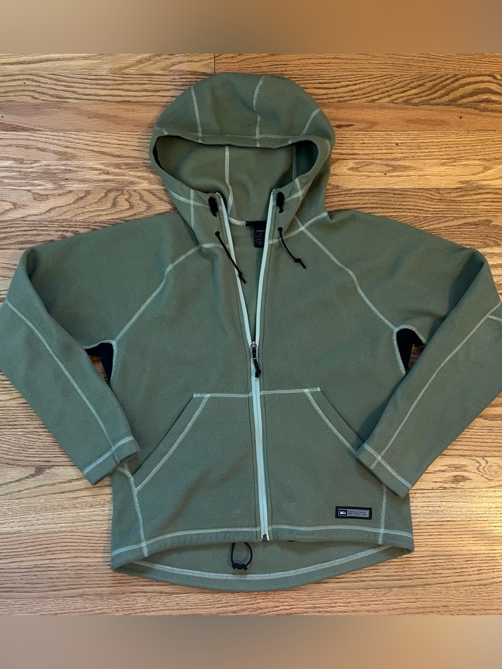 REI Women’s Olive Green Hooded Zip Fleece Jacket Sz M